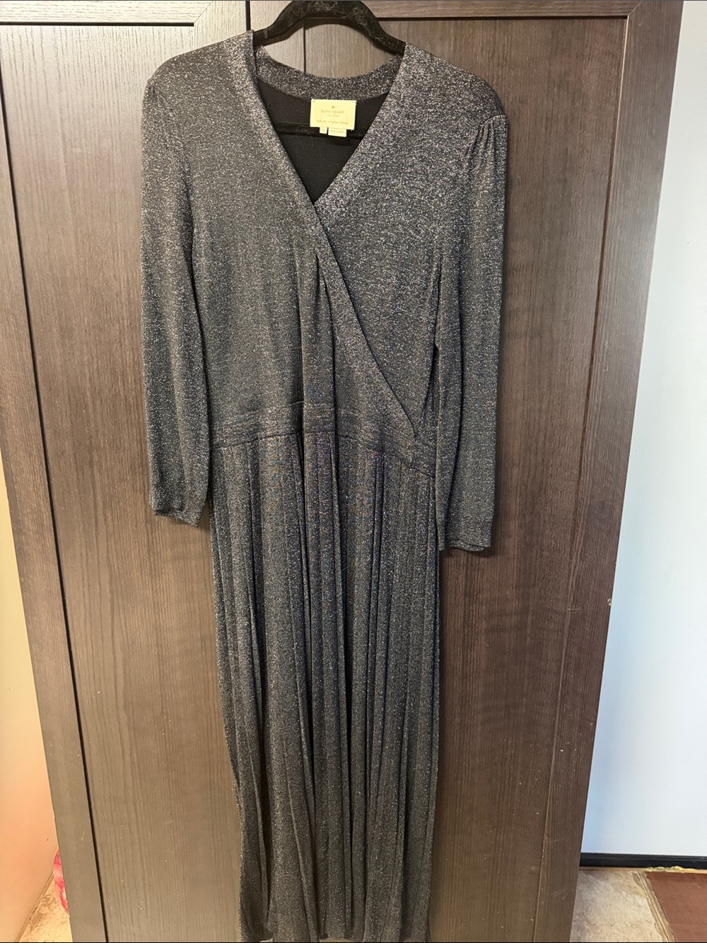 kate spade Silver-Black Sparkle Wrap Maxi Dress